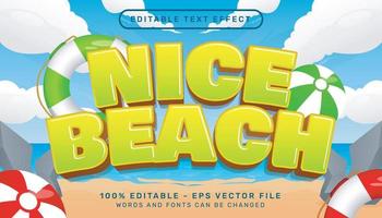 efeito de texto 3d de praia agradável e efeito de texto editável com ilustração de fundo de praia vetor