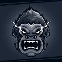 mascote de animal com raiva de gorila cabeça para ilustração vetorial de logotipo de esportes e esports