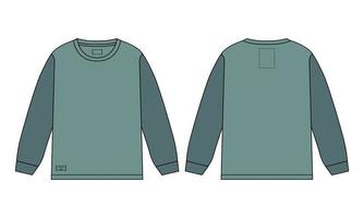 Modelo de ilustração vetorial de estilo plano de camisa de manga longa de dois tons de cores vistas frontal e traseira isoladas no fundo branco vetor