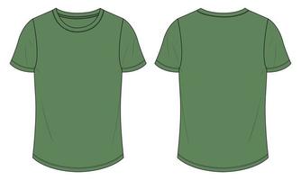 camiseta de manga curta técnica de moda plana esboço ilustração vetorial modelo de cor verde para senhoras. vetor
