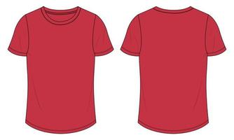 manga curta t shirt técnica moda esboço plano ilustração vetorial modelo de cor vermelha para senhoras. vetor