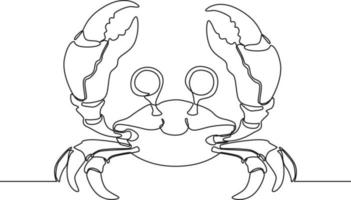 contínuo um caranguejo de desenho de linha com grandes garras em branco. dia internacional do oceano. única linha desenhar desenho ilustração gráfica de vetor. vetor