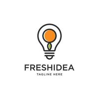 logotipo de ideia fresca com lâmpada e modelo de vetor de design de frutas laranja