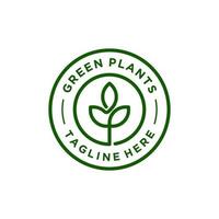 logotipo de emblema de crachá de planta verde com modelo de design de árvore de folha vetor