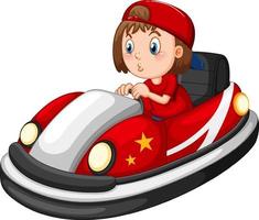 uma garota dirigindo carro de choque em design de desenho animado vetor