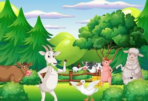 fundo de fazenda com animais felizes vetor