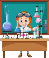 cena de sala de aula com cientista fazendo experimento