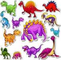 conjunto de adesivos de desenhos animados de dinossauros diferentes vetor