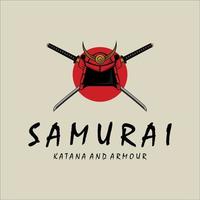 katana e capacete samurai logotipo vector design de modelo de ilustração vintage. armadura japonesa e espada katana para samurai logotipo conceito vetor emblema modelo ilustração design