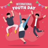 grupo de adolescente pulando comemorando o dia da juventude vetor
