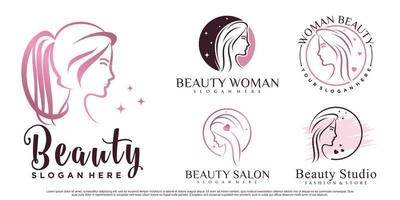 inspiração de design de logotipo de conjunto de ícones de mulheres de beleza para salão com vetor premium de elemento criativo