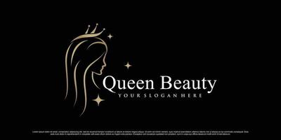 inspiração de design de logotipo de ícone de rainha da beleza para mulheres com vetor premium de estilo de arte de linha