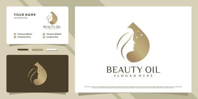 design de logotipo de óleo de beleza para mulheres com conceito de espaço negativo e vetor premium de cartão de visita