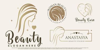 inspiração de design de logotipo de conjunto de ícones de mulheres de beleza para salão com vetor premium de elemento criativo