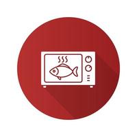 peixe no ícone de glifo de longa sombra de design plano de forno de microondas. reaquecimento da refeição. ilustração em vetor silhueta