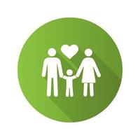 ícone de glifo de longa sombra de design plano de família. adoção. paternidade. mãe, pai e filho. ilustração em vetor silhueta