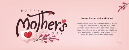 layout de fundo de banner de cartaz de dia das mães com distintivos e flores vetor