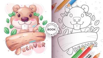 livro de colorir de castor de animal fofo personagem de desenho animado vetor