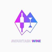 conceito de logotipo de vinho de montanha. garrafa de vinho, vidro e montanha. logotipo gradiente, plano, simples e de linha. rosa e azul. adequado para logotipo, ícone, símbolo e sinal. como logotipo de comida e bebida vetor