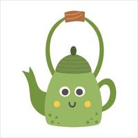 ícone de bule de vetor. ilustração de bule de chá kawaii. chaleira sorridente colorida com olhos e boca isolados no fundo branco. cozinha plana ou equipamento de caminhada