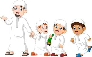 os três meninos estão andando para comemorar ied mubarak com seu pai vetor