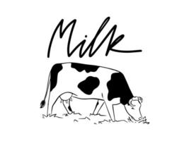 leite de vaca mão desenhada ilustração vetorial bonito. isolado em background branco. design para embalagem de leite, mercado de alimentos, mercado de agricultores