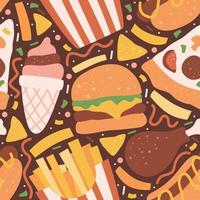 doodle de junk food desenhado à mão sem costura de fundo vetor