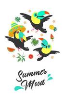 humor de verão. ilustração em vetor verão brilhante, cartão postal com tucanos engraçados.