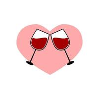 dia dos namorados com dois copos de vinho e corações. ilustração vetorial vetor