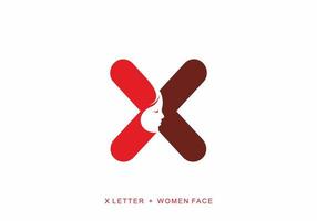 cor vermelha da letra inicial x com formato de rosto feminino vetor