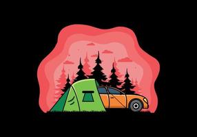 acampamento noturno com ilustração de carro vetor