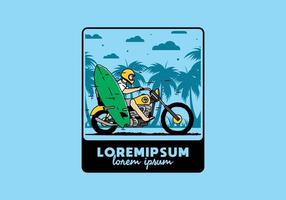 andar de moto com ilustração de prancha de surf vetor