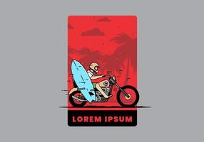 andar de moto com ilustração de prancha de surf vetor