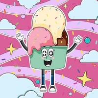 personagem de desenho animado de sorvete engraçado vetor