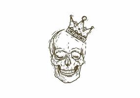 cabeça de esqueleto com desenho de arte de linha de coroa vetor
