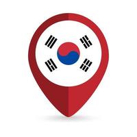 ponteiro de mapa com contry coreia do sul. bandeira da coreia do sul. ilustração vetorial. vetor