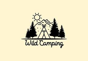ilustração de arte de linha de acampamento selvagem