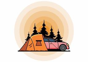 acampamento noturno com ilustração de carro vetor