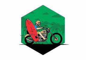 andar de moto com ilustração de prancha de surf vetor