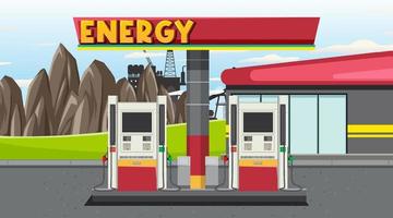 cena de desenho animado de posto de gasolina