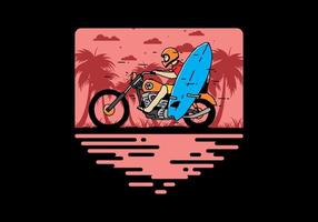 andar de moto com ilustração de prancha de surf vetor