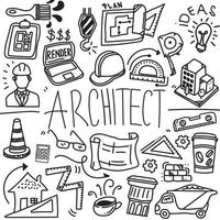 esboço de ícone de linha de profissão de arquiteto doodle, ícone de doodle de construção, arte vetorial feita à mão, conceito de negócio de material de arquiteto