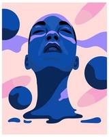 ilustração abstrata, rosto de menina no espaço sideral e planetas, cores azul-rosa. cartaz, banner, arte de parede, vetor