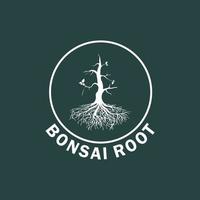 design inovador de logotipo de árvore bonsai antigo com raízes grossas no quadro do círculo vetor