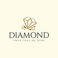 conceito de design de logotipo de diamante vintage de arte de linha simples. inspiração de logotipo clássico de diamante de luxo vetor