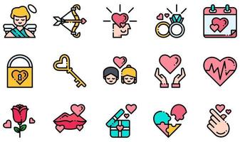 conjunto de ícones vetoriais relacionados ao amor. contém ícones como cupido, apaixonado, anel de casamento, cadeado, amor, rosa e muito mais. vetor