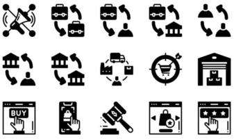 conjunto de ícones vetoriais relacionados ao comércio eletrônico. contém ícones como socialmarketing, b2b, b2c, cadeia de suprimentos, armazém, qualidade e muito mais. vetor