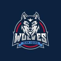 design de logotipo de mascote de vetor de lobo com estilo de conceito de ilustração moderna para impressão de crachá, emblema e camiseta. ilustração de lobo bravo para equipe de esporte e esport.
