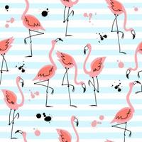 padrão sem emenda com flamingos em fundo listrado. motivos de verão. vetor