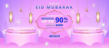 modelo de banner promocional de venda eid mubarak realista vetor